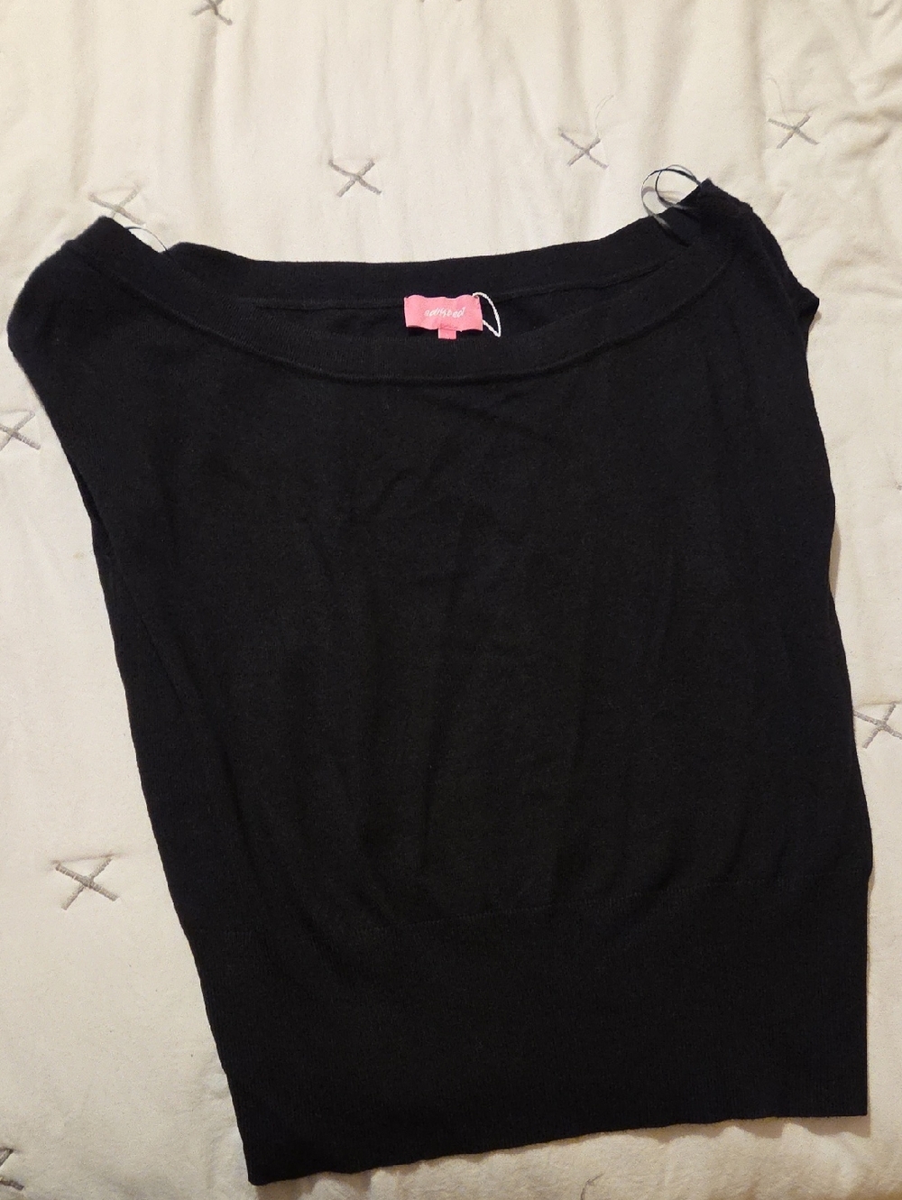 Edikted Black Boatneck Knit Top with Pink Tags